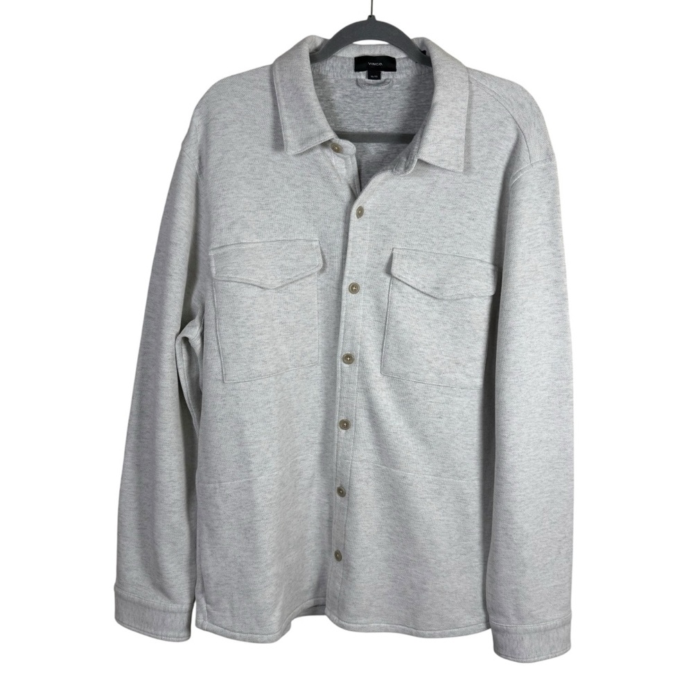 Vince Double Knit Cotton Blend Pique Shirt Jacket Size XL Heather Gray Shacket